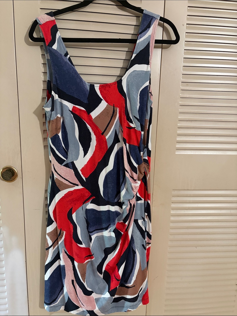 NIC+ZOE Sleeveless Abstract Midi Dress in Red, Navy, Light Blue, Tan & White